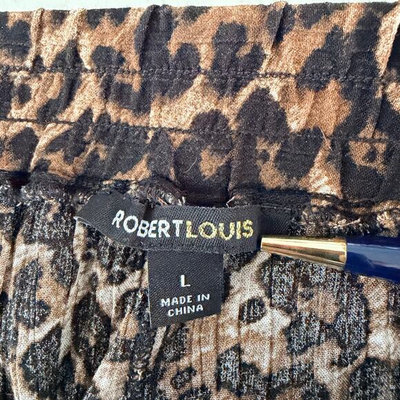 Robert Louis Pants Womens Large Brown Black Animal Print Rayon Pull-on Capri - Picture 7 of 9